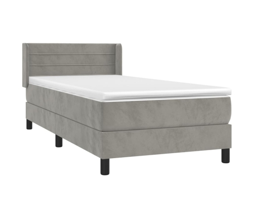 Cama box spring con colchón terciopelo gris claro 80x200 cm