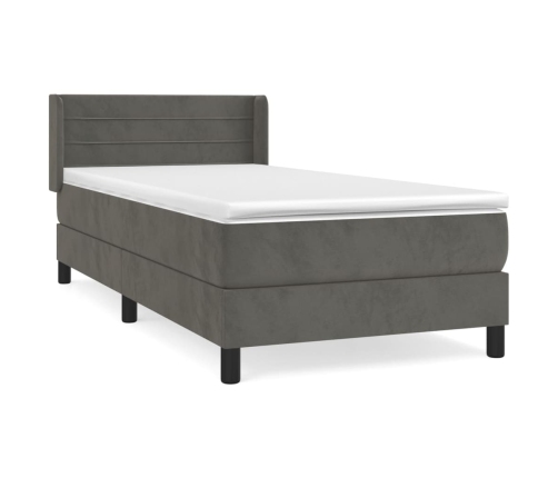 Cama box spring con colchón terciopelo gris oscuro 80x200 cm