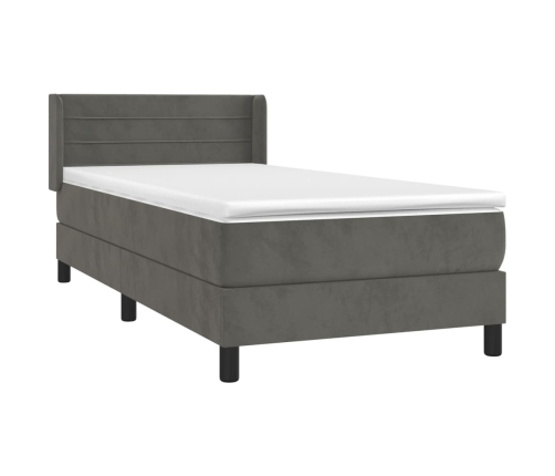 Cama box spring con colchón terciopelo gris oscuro 80x200 cm