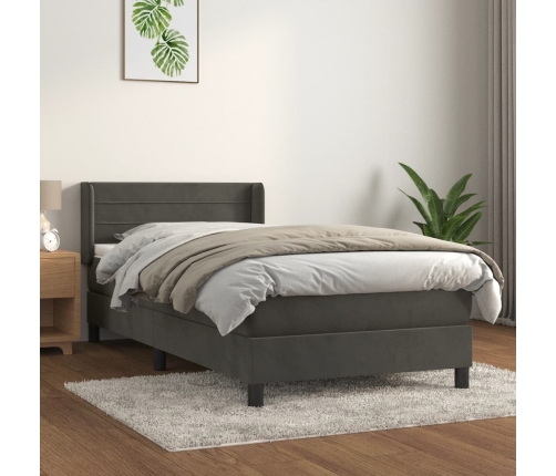 Cama box spring con colchón terciopelo gris oscuro 80x200 cm