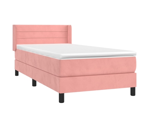 Cama box spring con colchón terciopelo rosa 80x200 cm