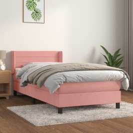 Cama box spring con colchón terciopelo rosa 80x200 cm