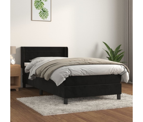 Cama box spring con colchón cuero sintético negro 90x190 cm