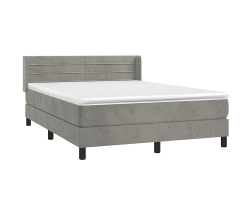 Cama box spring con colchón terciopelo gris claro 140x190 cm