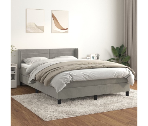 Cama box spring con colchón terciopelo gris claro 140x190 cm