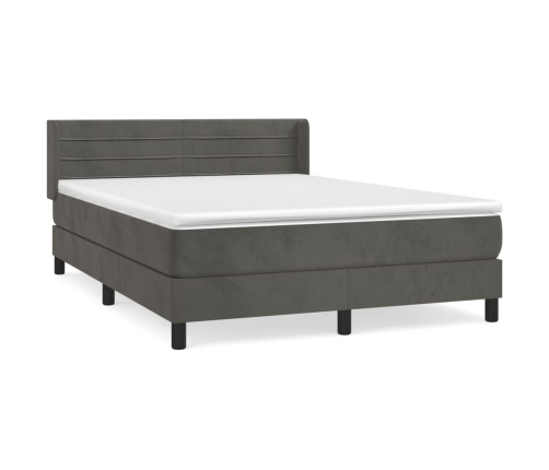 Cama box spring con colchón terciopelo gris oscuro 140x190 cm