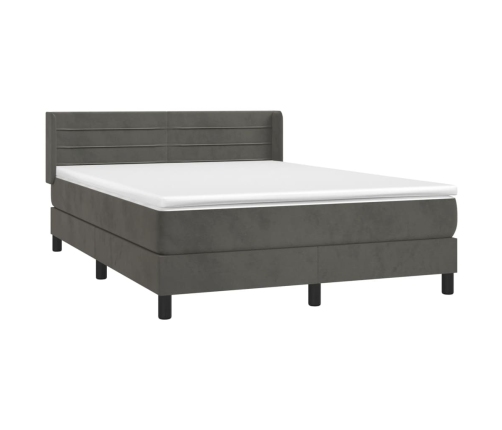 Cama box spring con colchón terciopelo gris oscuro 140x190 cm