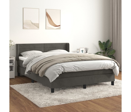 Cama box spring con colchón terciopelo gris oscuro 140x190 cm