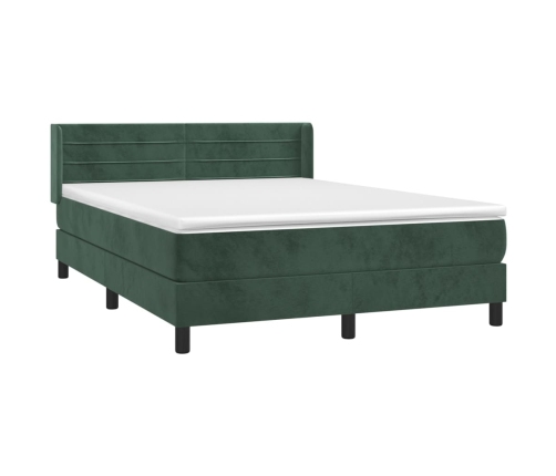 Cama box spring con colchón terciopelo verde oscuro 140x190 cm