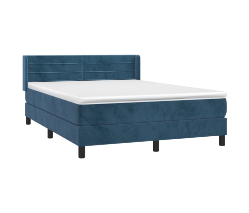 Cama box spring con colchón terciopelo azul oscuro 140x190 cm