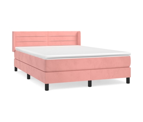 Cama box spring con colchón terciopelo rosa 140x190 cm