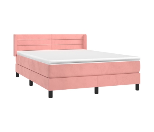 Cama box spring con colchón terciopelo rosa 140x190 cm