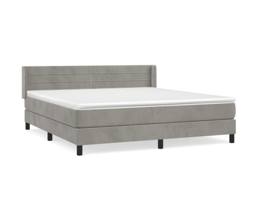 Cama box spring con colchón terciopelo gris claro 160x200 cm