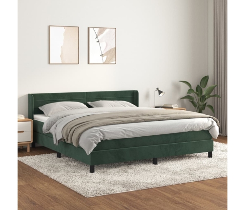 Cama box spring con colchón terciopelo verde oscuro 160x200 cm