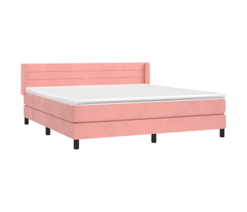 Cama box spring con colchón terciopelo rosa 160x200 cm