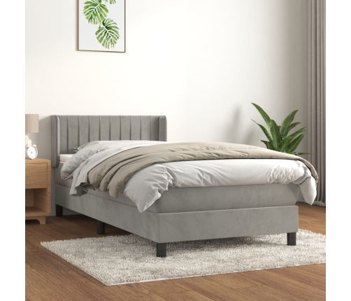 Cama box spring con colchón terciopelo gris claro 80x200 cm