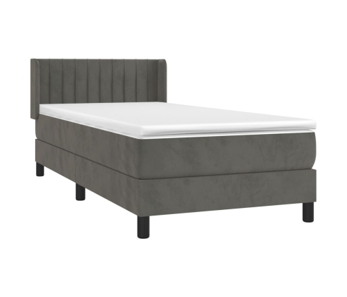 Cama box spring con colchón terciopelo gris oscuro 80x200 cm