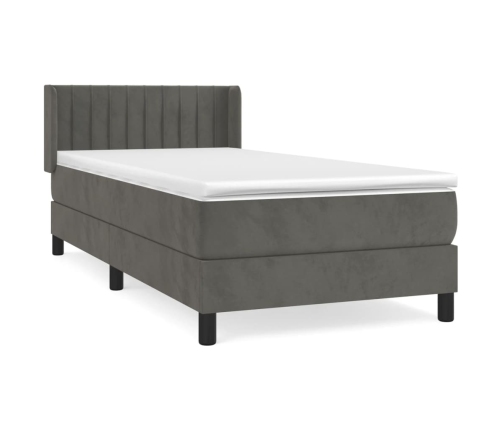 Cama box spring con colchón terciopelo gris oscuro 90x190 cm