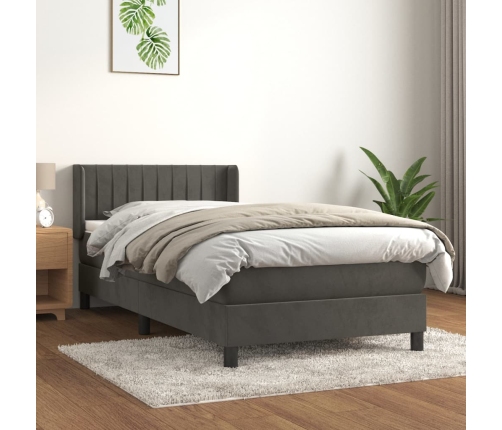 Cama box spring con colchón terciopelo gris oscuro 90x190 cm