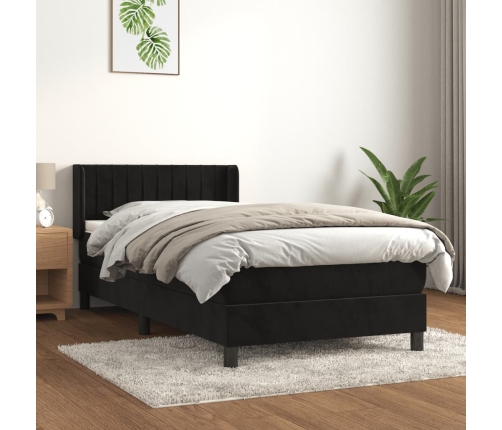 Cama box spring con colchón cuero sintético negro 90x190 cm