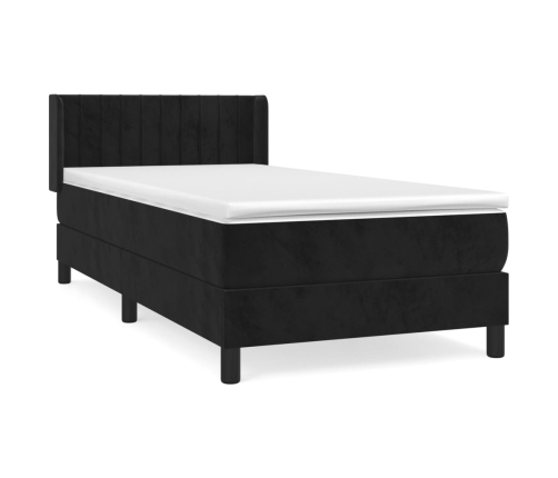 Cama box spring con colchón terciopelo negro 90x200 cm