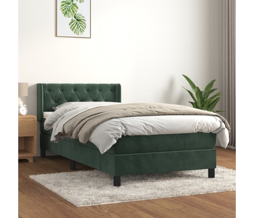 Cama box spring con colchón terciopelo verde oscuro 80x200 cm