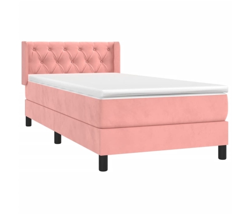 Cama box spring con colchón terciopelo rosa 80x200 cm