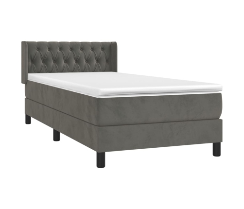 Cama box spring con colchón terciopelo gris oscuro 90x190 cm