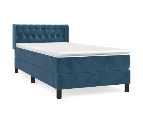 Cama box spring con colchón terciopelo azul oscuro 90x190 cm