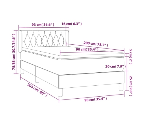 Cama box spring con colchón terciopelo gris claro 90x190 cm