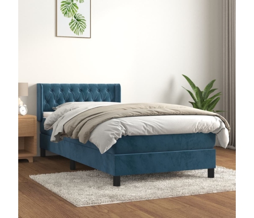 Cama box spring con colchón terciopelo azul oscuro 90x200 cm