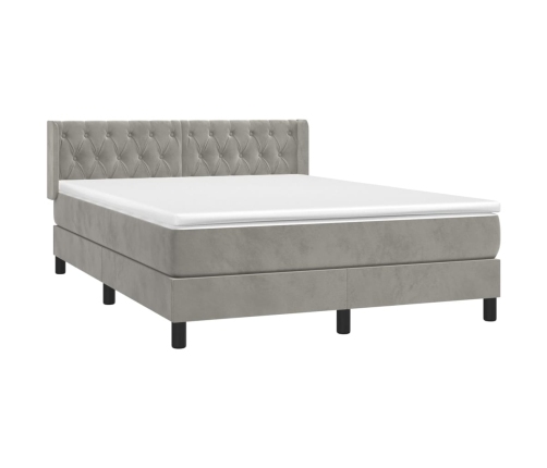 Cama box spring con colchón terciopelo gris claro 140x190 cm