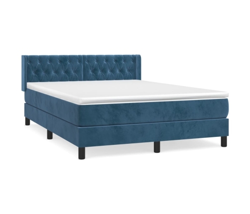 Cama box spring con colchón terciopelo azul oscuro 140x190 cm