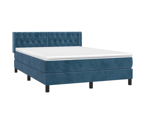 Cama box spring con colchón terciopelo azul oscuro 140x190 cm