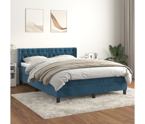 Cama box spring con colchón terciopelo azul oscuro 140x190 cm