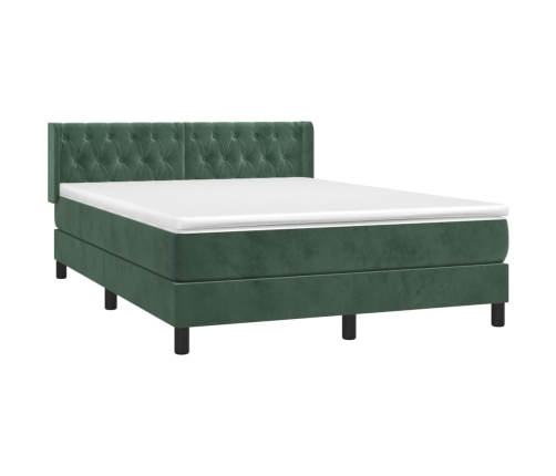 Cama box spring con colchón terciopelo verde oscuro 140x200 cm