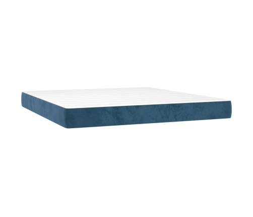 Cama box spring con colchón terciopelo azul oscuro 160x200 cm