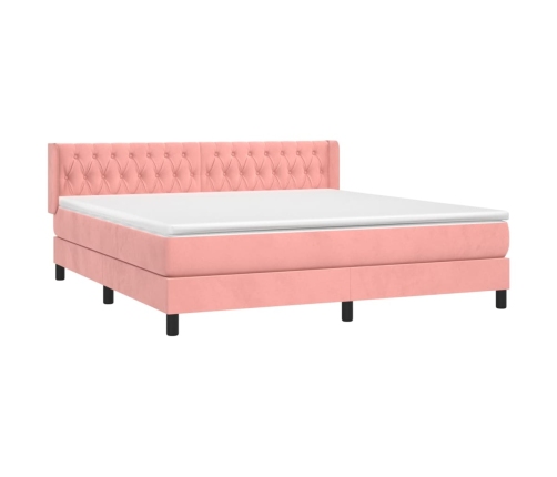Cama box spring con colchón terciopelo rosa 160x200 cm