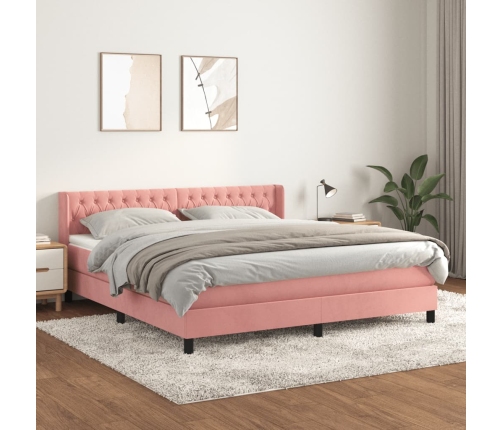 Cama box spring con colchón terciopelo rosa 160x200 cm