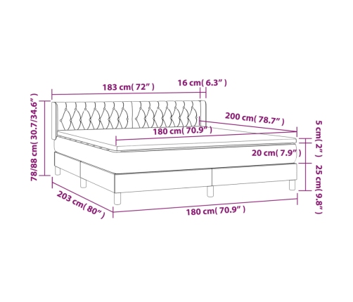 Cama box spring con colchón terciopelo negro 180x200 cm