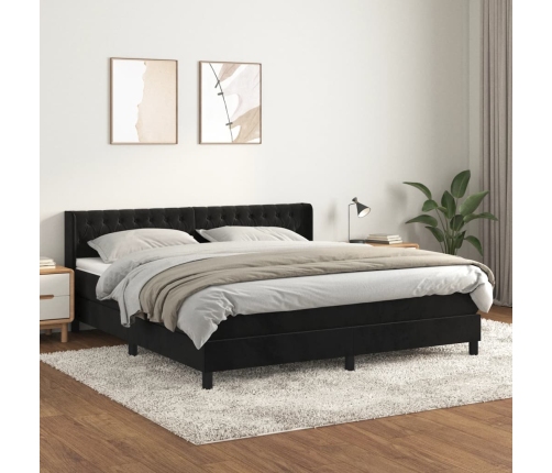 Cama box spring con colchón terciopelo negro 180x200 cm