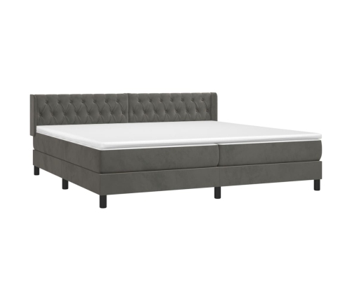 Cama box spring con colchón terciopelo gris oscuro 200x200 cm