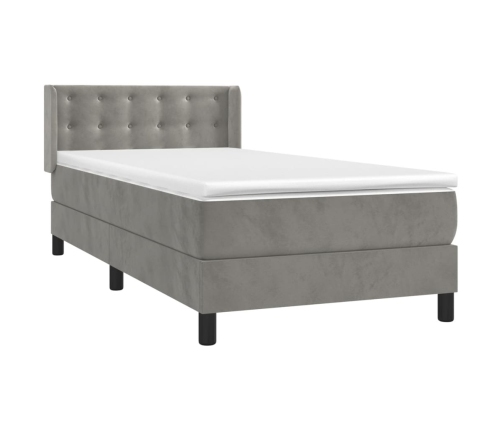 Cama box spring con colchón terciopelo gris claro 80x200 cm