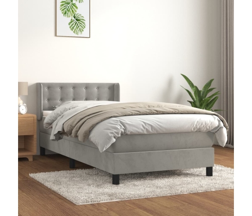 Cama box spring con colchón terciopelo gris claro 80x200 cm