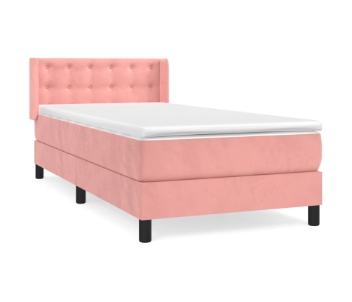 Cama box spring con colchón terciopelo rosa 80x200 cm