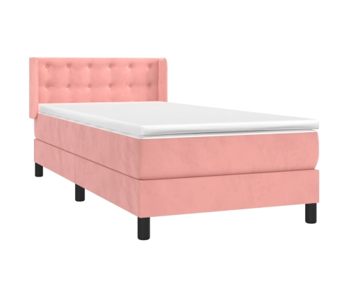 Cama box spring con colchón terciopelo rosa 80x200 cm