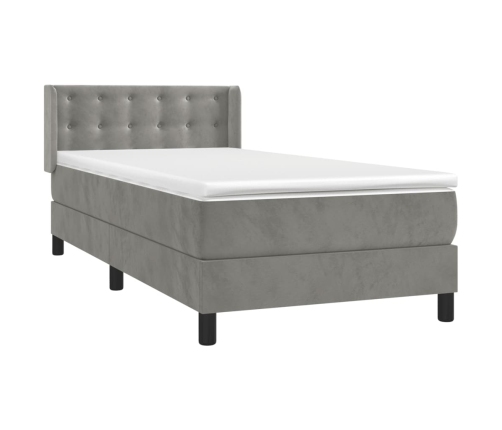 Cama box spring con colchón terciopelo gris claro 90x190 cm