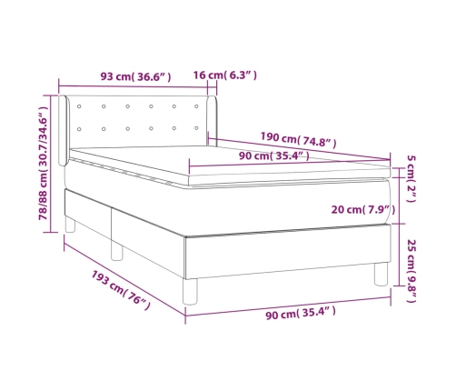 Cama box spring con colchón terciopelo azul oscuro 90x190 cm