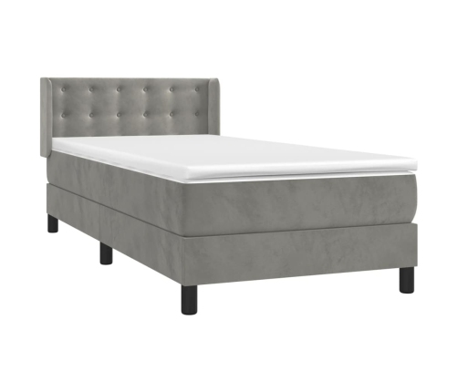 Cama box spring con colchón terciopelo gris claro 100x200 cm