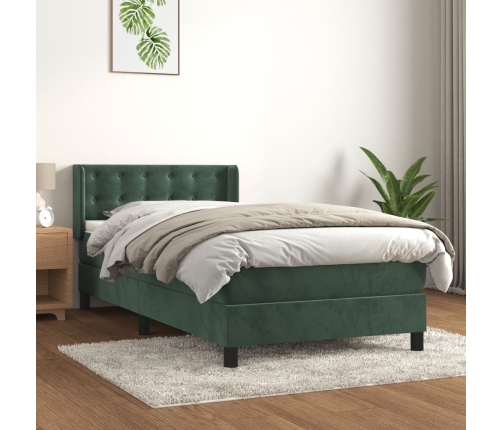 Cama box spring con colchón terciopelo verde oscuro 100x200 cm